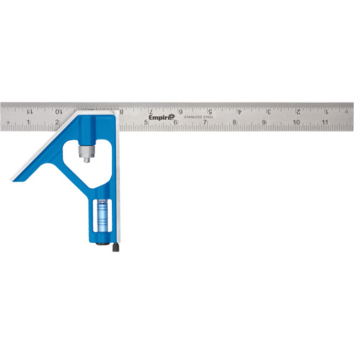 True Blue&reg; Combination Square, 12" L, 1/16" Graduations, Steel, Plain Maritime Industrial Rubber