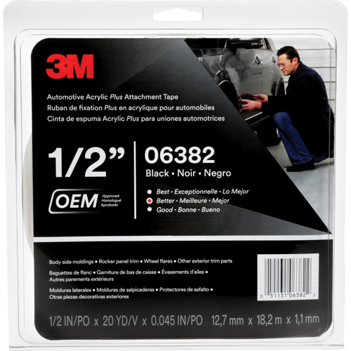 3M Automotive Acrylic Tape, 18 M (60') L x 12.7 mm (1/2") W, 45 mils, Acrylic Maritime Industrial Rubber