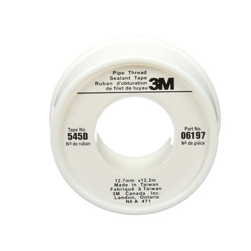 Scotch&reg; Thread Sealant Tape, 480" L x 1/2" W, White Maritime Industrial Rubber