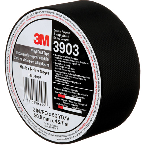 3903 Vinyl Duct Tape, 48 mm (2") W x 45 m (148') L, 6.5 mils, Black Maritime Industrial Rubber