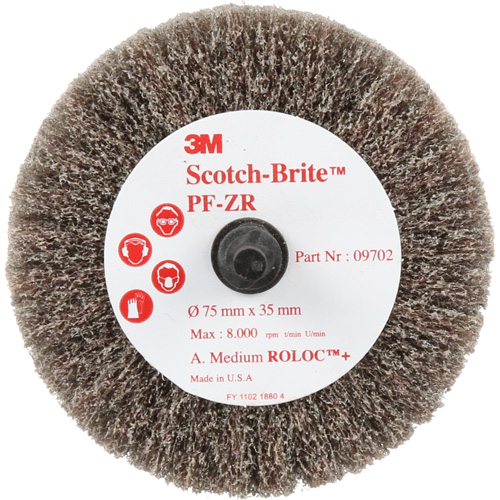 Disque de tronçonnage et de polissage Scotch-Brite Roloc, Oxyde d'aluminium, Grain Moyen, 3" x 1-3/8" x 1/4" Maritime Industrial Rubber