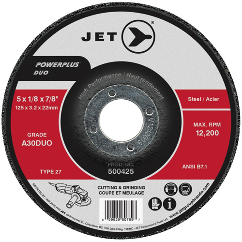 Meule/disque de coupe POWERPLUS DUO, 4-1/2" x 1/8", Arbre de 7/8", Type 27, Grain de A30DUO Maritime Industrial Rubber