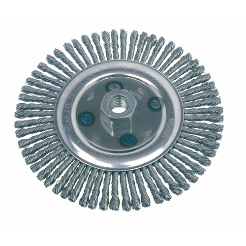 Brosse rotative &agrave; fils nou&eacute;s, pour passe de fond, Dia. 4-7/8", Fils 0,02", Arbre 5/8"-11, Acier Maritime Industrial Rubber