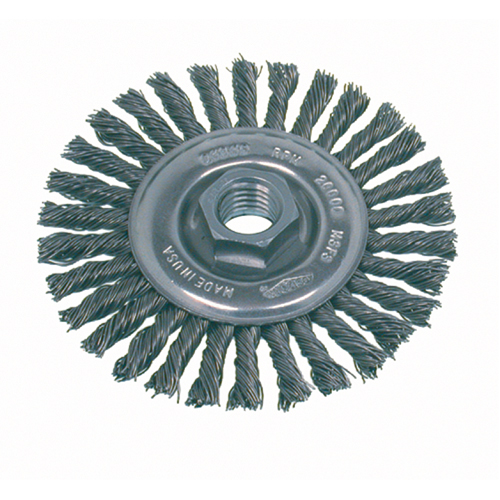 High Speed Small Grinder Stringer Bead Knot Wire Wheel Brush, 4" Dia., 0.02" Fill, 5/8"-11 Arbor, Steel Maritime Industrial Rubber