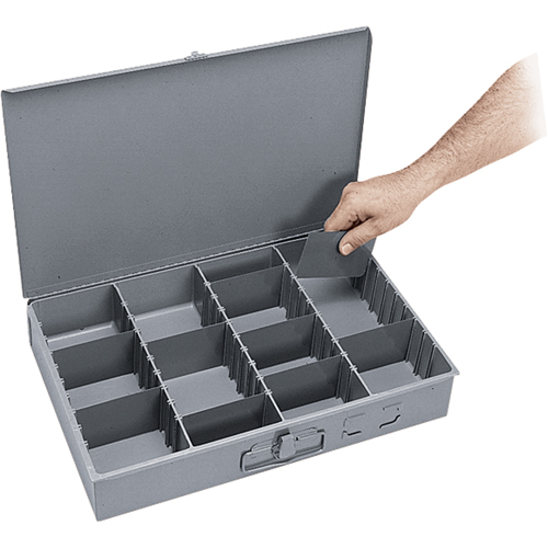 Boîtes &agrave; compartiments ajustables, Acier, Variable compartiments, 18" la x 12" p, 3" h, Gris Maritime Industrial Rubber