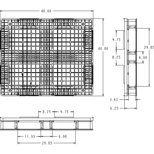 Palette en plastique RackoCell, Acc&egrave;s de Quatre c&ocirc;t&eacute;s, 48" lo x 40" la x 6-1/3" h Maritime Industrial Rubber