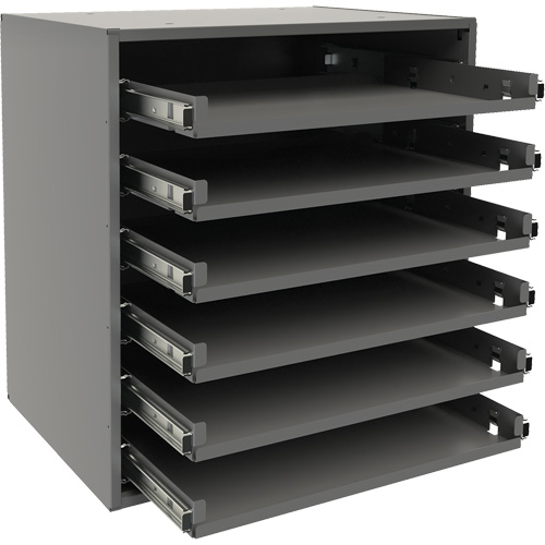 Support de glissi&egrave;re &agrave; petit roulement, Acier, 6 compartiments, 15-9/16" la x 11-7/8" p, 16-3/8" h, Gris Maritime Industrial Rubber