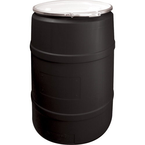 Barils en poly&eacute;thyl&egrave;ne, 55 gal. US (45 gal. imp.), Dessus ouvert, Noir Maritime Industrial Rubber