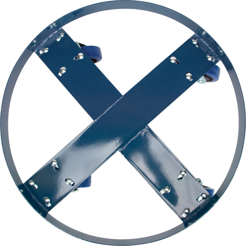 Chariot pour baril, Acier, Capacit&eacute;e 1400 lb, Diam&egrave;tre 24", Roue en &eacute;lastique bleu Maritime Industrial Rubber