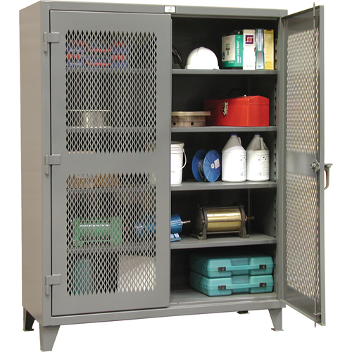 Heavy-Duty Ventilated Storage Cabinets, 4 Shelves, 72" H x 60" W x 24" D, Steel, Grey Maritime Industrial Rubber