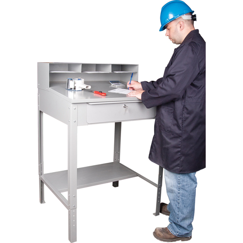 Open Floor Style Shop Desk, 34-1/2" W x 30" D x 53" H, Grey Maritime Industrial Rubber