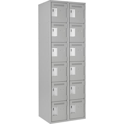 Clean Line Lockerettes, 6 -tier, Bank of 2, 24" x 18" x 72", Steel, Grey, Rivet (Assembled) Maritime Industrial Rubber