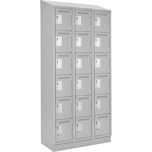 Clean Line Lockerette, 6 -tier, Bank of 3, 36" x 18" x 82", Steel, Grey, Rivet (Assembled) Maritime Industrial Rubber