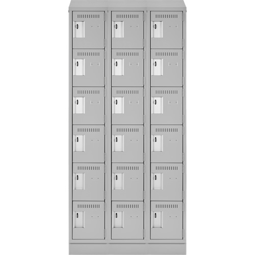 Clean Line Lockerette, 6 -tier, Bank of 3, 36" x 18" x 82", Steel, Grey, Rivet (Assembled) Maritime Industrial Rubber