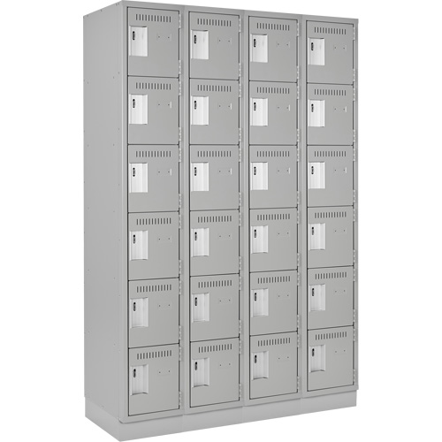 Clean Line Lockerette, 6 -tier, Bank of 4, 48" x 18" x 76", Steel, Grey, Rivet (Assembled) Maritime Industrial Rubber