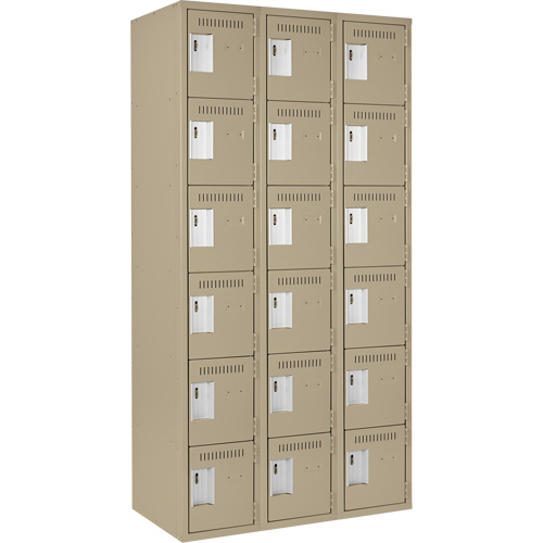 Clean Line Lockerette, 6 -tier, Bank of 3, 36" x 18" x 72", Steel, Beige, Rivet (Assembled) Maritime Industrial Rubber