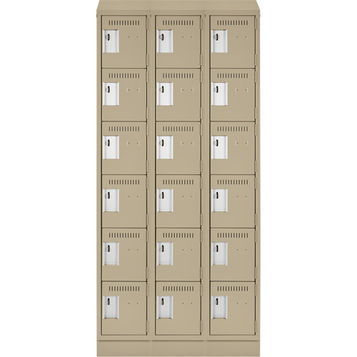 Clean Line Lockerette , 6 -tier, Bank of 3, 36" x 18" x 82", Steel, Beige, Rivet (Assembled) Maritime Industrial Rubber