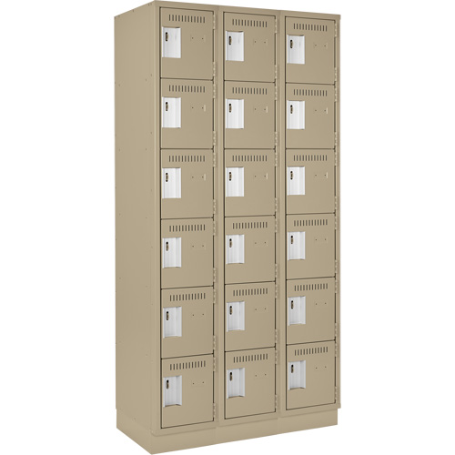 Clean Line Lockerette, 6 -tier, Bank of 3, 36" x 18" x 76", Steel, Beige, Rivet (Assembled) Maritime Industrial Rubber
