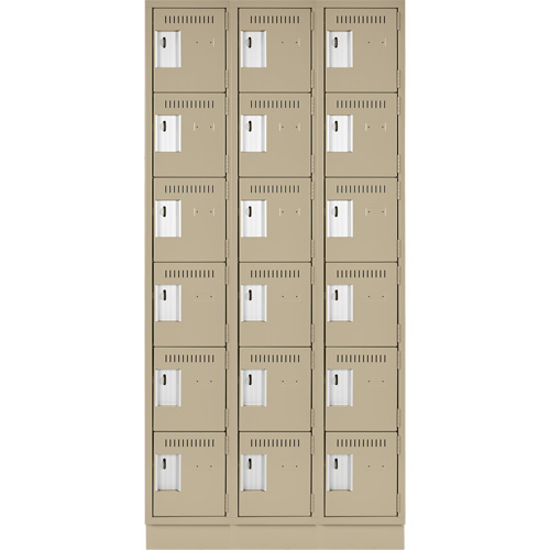Clean Line Lockerette, 6 -tier, Bank of 3, 36" x 18" x 76", Steel, Beige, Rivet (Assembled) Maritime Industrial Rubber