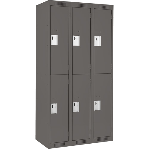 Clean Line Lockers, 2 -tier, Bank of 3, 36" x 18" x 72", Steel, Charcoal, Rivet (Assembled) Maritime Industrial Rubber