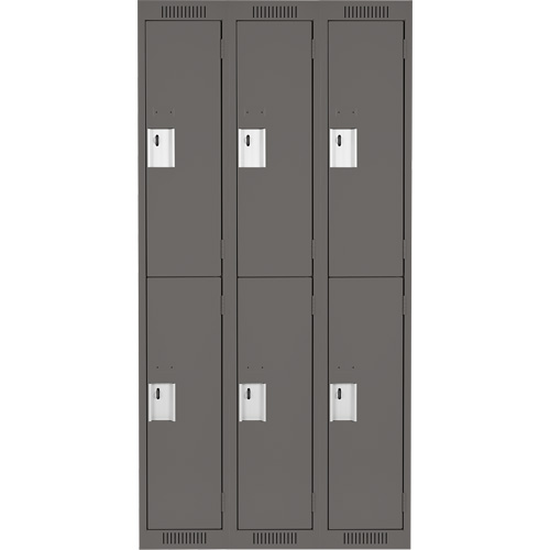 Clean Line Lockers, 2 -tier, Bank of 3, 36" x 18" x 72", Steel, Charcoal, Rivet (Assembled) Maritime Industrial Rubber