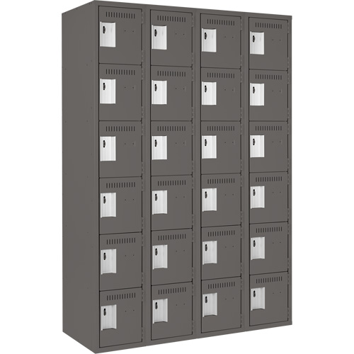 Clean Line Lockerette, 6 -tier, Bank of 4, 48" x 18" x 72", Steel, Charcoal, Rivet (Assembled) Maritime Industrial Rubber