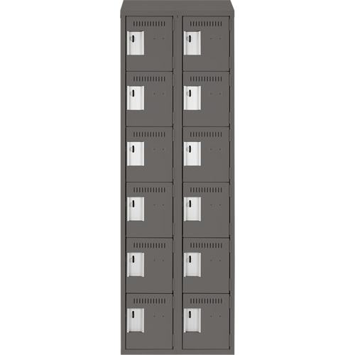 Clean Line Lockerette, 6 -tier, Bank of 2, 24" x 18" x 78", Steel, Charcoal, Rivet (Assembled) Maritime Industrial Rubber