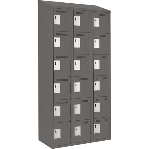 Clean Line Lockerette, 6 -tier, Bank of 3, 36" x 18" x 78", Steel, Charcoal, Rivet (Assembled) Maritime Industrial Rubber