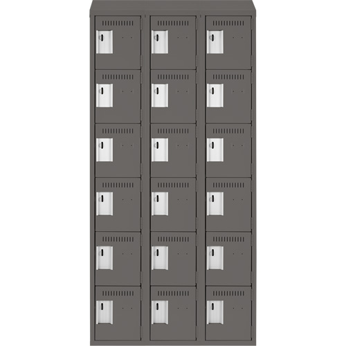 Clean Line Lockerette, 6 -tier, Bank of 3, 36" x 18" x 78", Steel, Charcoal, Rivet (Assembled) Maritime Industrial Rubber