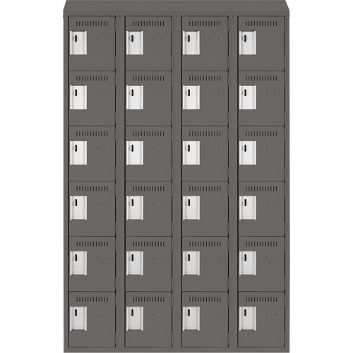 Clean Line Lockerette, 6 -tier, Bank of 4, 48" x 18" x 78", Steel, Charcoal, Rivet (Assembled) Maritime Industrial Rubber