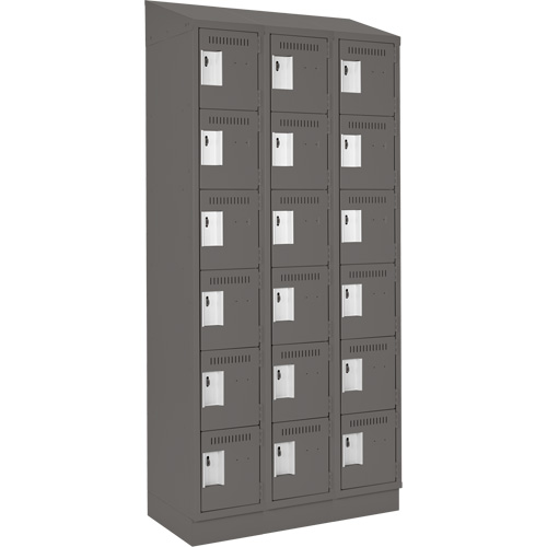 Clean Line Lockerette, 6 -tier, Bank of 3, 36" x 18" x 82", Steel, Charcoal, Rivet (Assembled) Maritime Industrial Rubber