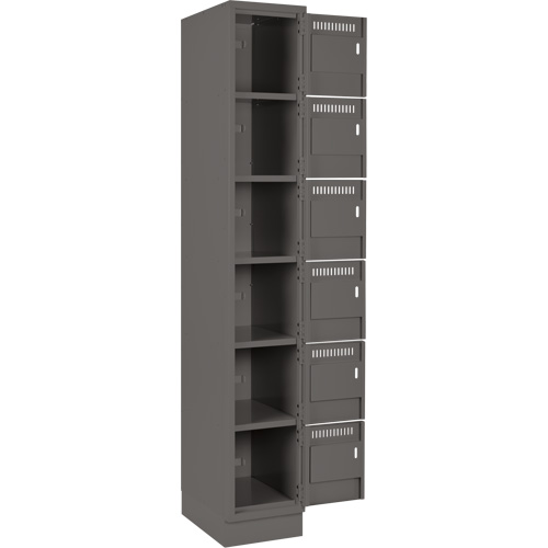 Clean Line Lockerette, 6 -tier, Bank of 3, 36" x 18" x 76", Steel, Charcoal, Rivet (Assembled) Maritime Industrial Rubber