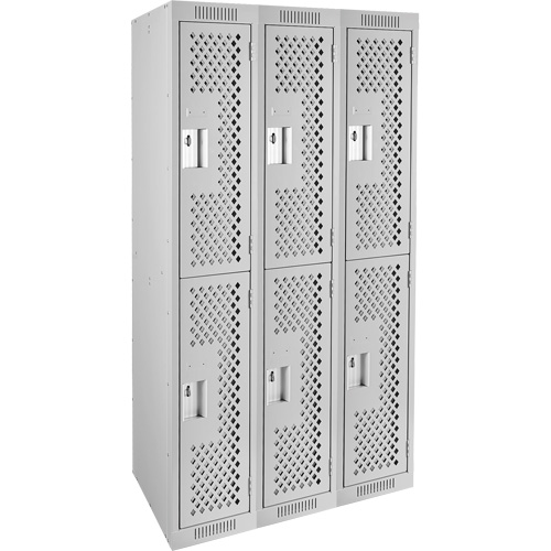 Casiers Clean Line, 2 niveaux, Bloc de 3, 36" x 15" x 72", Acier, Gris, Rivet (assembl&eacute;), Perfor&eacute; Maritime Industrial Rubber