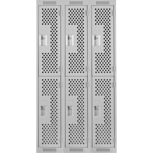 Casiers Clean Line, 2 niveaux, Bloc de 3, 36" x 15" x 72", Acier, Gris, Rivet (assembl&eacute;), Perfor&eacute; Maritime Industrial Rubber