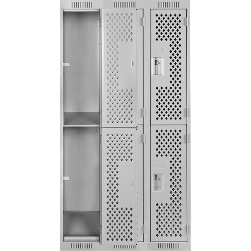 Casiers Clean Line, 2 niveaux, Bloc de 3, 36" x 15" x 72", Acier, Gris, Rivet (assembl&eacute;), Perfor&eacute; Maritime Industrial Rubber