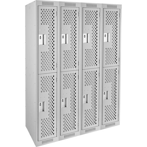 Clean Line Lockers, 2 -tier, Bank of 4, 48" x 15" x 72", Steel, Grey, Rivet (Assembled), Perforated Maritime Industrial Rubber