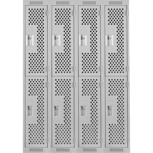 Clean Line Lockers, 2 -tier, Bank of 4, 48" x 15" x 72", Steel, Grey, Rivet (Assembled), Perforated Maritime Industrial Rubber
