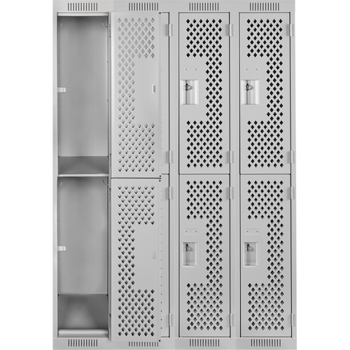 Clean Line Lockers, 2 -tier, Bank of 4, 48" x 15" x 72", Steel, Grey, Rivet (Assembled), Perforated Maritime Industrial Rubber