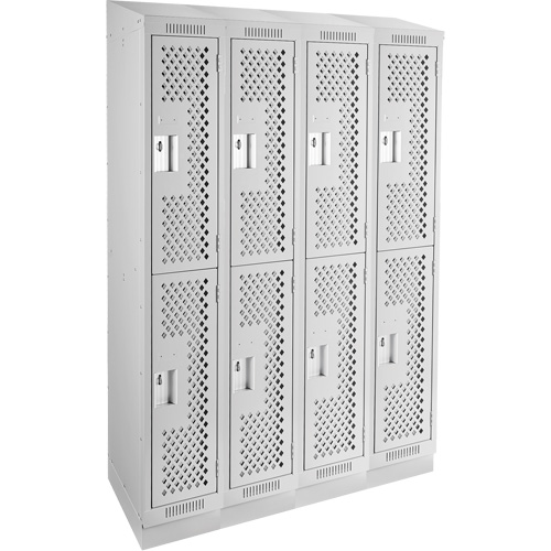 Clean Line Lockers, 2 -tier, Bank of 4, 48" x 12" x 82", Steel, Grey, Rivet (Assembled), Perforated Maritime Industrial Rubber
