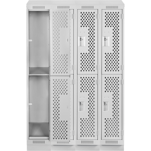 Clean Line Lockers, 2 -tier, Bank of 4, 48" x 12" x 82", Steel, Grey, Rivet (Assembled), Perforated Maritime Industrial Rubber