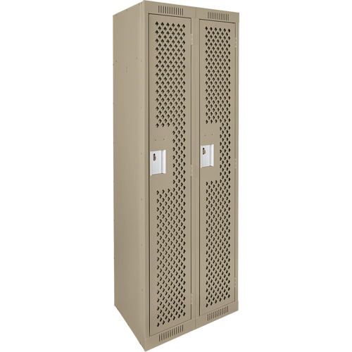 Clean Line Lockers, Bank of 2, 24" x 15" x 72", Steel, Beige, Rivet (Assembled), Perforated Maritime Industrial Rubber