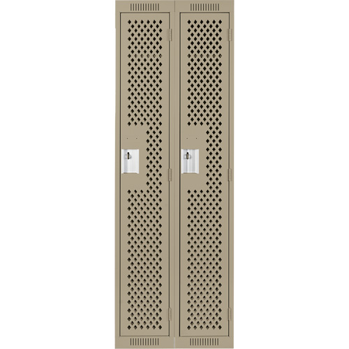 Clean Line Lockers, Bank of 2, 24" x 15" x 72", Steel, Beige, Rivet (Assembled), Perforated Maritime Industrial Rubber