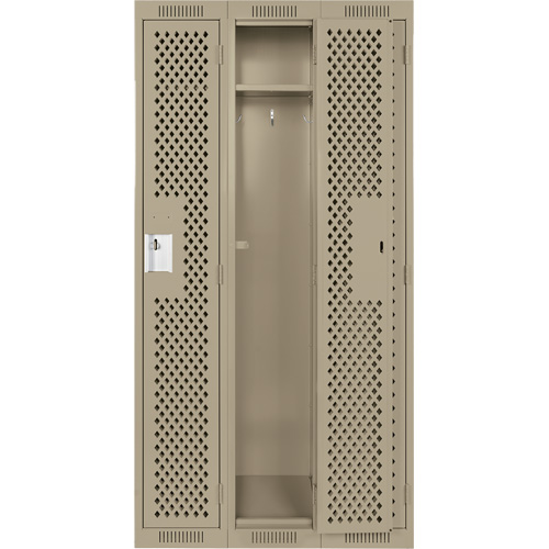 Clean Line Lockers, Bank of 3, 36" x 15" x 72", Steel, Beige, Rivet (Assembled), Perforated Maritime Industrial Rubber