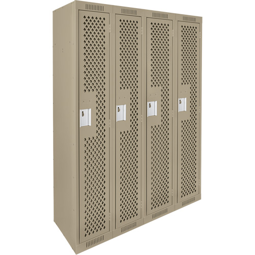Clean Line Lockers, Bank of 4, 48" x 12" x 72", Steel, Beige, Rivet (Assembled), Perforated Maritime Industrial Rubber
