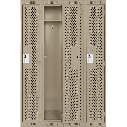 Clean Line Lockers, Bank of 4, 48" x 12" x 72", Steel, Beige, Rivet (Assembled), Perforated Maritime Industrial Rubber