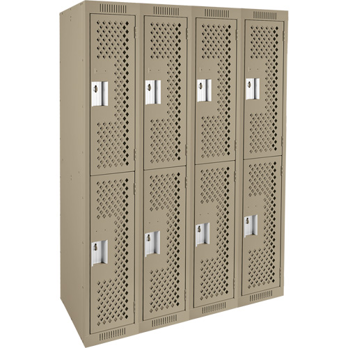 Casiers Clean Line, 2 niveaux, Bloc de 4, 48" x 15" x 72", Acier, Beige, Rivet (assembl&eacute;), Perfor&eacute; Maritime Industrial Rubber