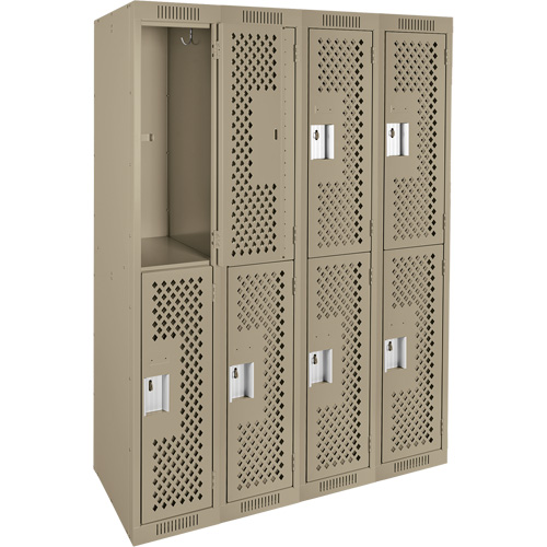 Casiers Clean Line, 2 niveaux, Bloc de 4, 48" x 15" x 72", Acier, Beige, Rivet (assembl&eacute;), Perfor&eacute; Maritime Industrial Rubber