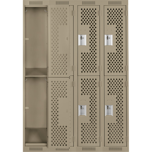 Casiers Clean Line, 2 niveaux, Bloc de 4, 48" x 15" x 72", Acier, Beige, Rivet (assembl&eacute;), Perfor&eacute; Maritime Industrial Rubber