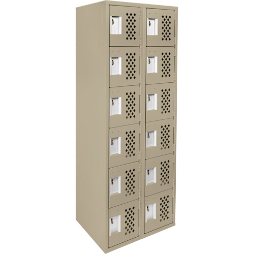 Assembled Lockerettes Clean Line Perforated Economy Lockers, 6 -tier, Bank of 2, 18" x 72" x 12", Steel Maritime Industrial Rubber