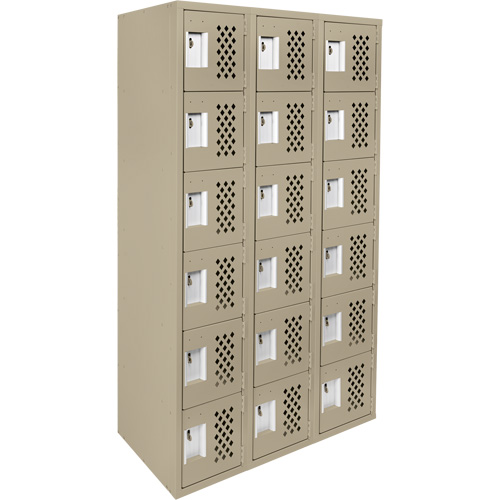 Assembled Lockerettes Clean Line Perforated Economy Lockers, 6 -tier, Bank of 3, 18" x 72" x 12", Steel Maritime Industrial Rubber